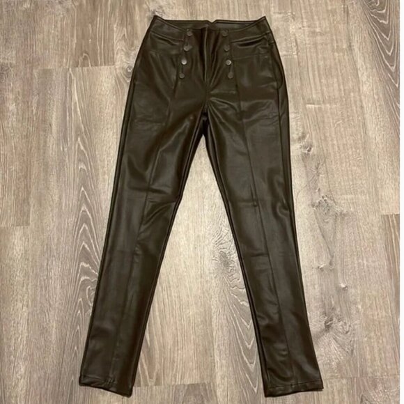 J.Mclaughlin Faux Leather Button Pant Brown size 8 - Picture 4 of 6